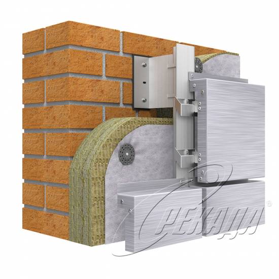Фасадные системы - Подсистема алюминиевая Из композитных кассет Икля Скрытый способ Вертикальная подконструкция